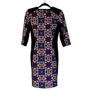 MANGO Black Geometric‎ Print Pencil Shift Dress